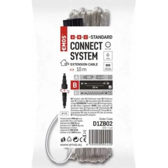 D1ZB02 Prodlužovací kabel pro spojovací řetězy Standard transparentní, 10 m, venkovní i vnitřní EMOS Lighting